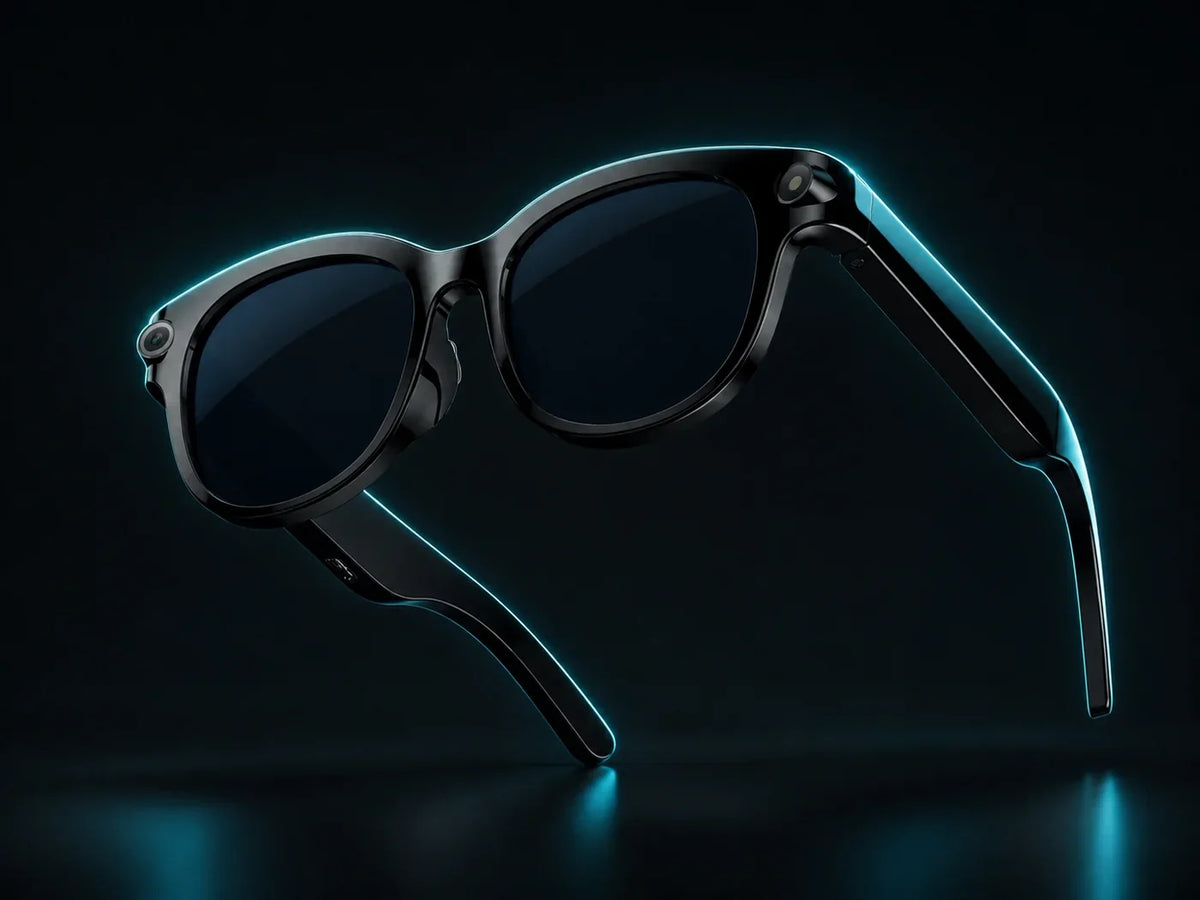 M89S smart glasses in premium Veyrazone dark-tech studio lighting